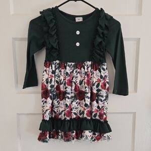 Elegant Floral Kids Dress with Ruffled Green Top